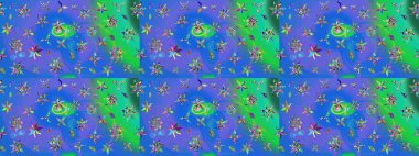 Klasik taslak çizimi. Raster Yumuşak kumaş deseni. Raster çiçek izi. Çiçek mavisi ve yeşil çizim deseni.