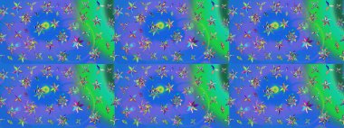 Suluboya, elle çizilmiş. Eskiz arkaplan modeli. Raster hisseleri. Çiçekler mavi ve yeşil üzerine.