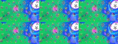 Raster illüstrasyonu. El yapımı çiçek ve bitki koleksiyonu. Raster illüstrasyonu. Eskiz stili yeşil ve mavi renkler. Şirin karalamalı çiçek deseni çiz..