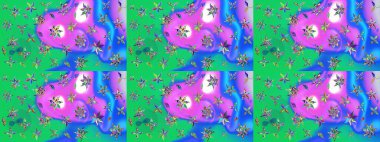 Renkli Bahar Teması eskiz kalıbı. Raster illüstrasyonu. Chichi 'nin kumaş kalıbını çiz. Düz Çiçek Elementleri Tasarımı. Çiçek deseni.