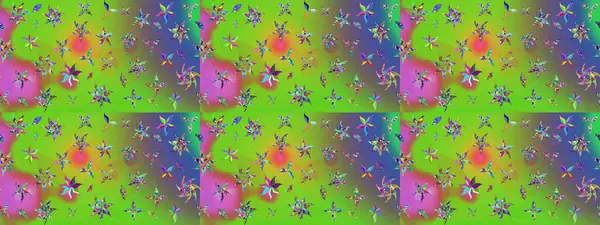 Yeşil ve mor renkli etnik çiçeklerle süslenmiş zarif bir eskiz şekli. Raster Çiçek İllüstrasyonu güzel tekstil..