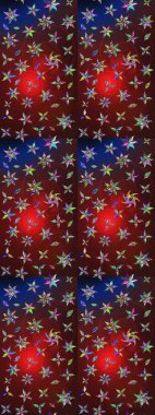 Kahverengi ve kırmızı renkte etnik çiçeklerle süslenmiş zarif bir eskiz şekli. Asya Tekstil 'inde Raster Çiçek İllüstrasyonu.