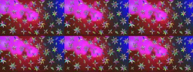 Soyut etnik raster çizim kalıbı. Arkaplan dokusu, duvar kağıdı, kırmızı ve mor renkli çiçek teması. Kabile sanatı boho baskısı, klasik çiçek arkaplanı.