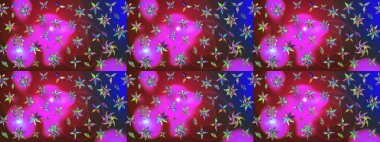 Asya tekstil tarzında. Kırmızı ve mor renkte çiçekler. Çiçek desenli çizim. Raster illüstrasyonu. Raster illüstrasyonu.