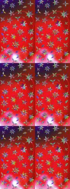 Raster illüstrasyonu. Robot resim tarzı kırmızı ve pembe renkler. Raster illüstrasyonu. Şirin karalamalı çiçek desenli çizim. El yapımı çiçek ve bitki koleksiyonu.