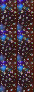 Şirin çiçekli eskiz deseni ve kahverengi ve mavi renkli yapraklar, suluboya çiçek deseni, duvar kağıdı, kart ya da kumaş için fayanslı. Raster illüstrasyonu.