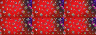 Gömlek, arka plan modelini çiz. Kırmızı ve mor renkte çiçekler. Tropik çiçekler.