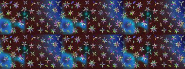 Düz Çiçek Elementleri Tasarım Raster illüstrasyonu. Çiçek desenli eskiz. Kahverengi ve mavi renkli çiçekler. Renkli Bahar Teması çizim şablonu.