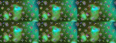 Tekstil için suluboya eskiz deseni. Şirin çiçekli, desenli, yeşil ve mavi renkli renkli bir eskiz. El çizimi çiçek çizimi deseni (fayans)).