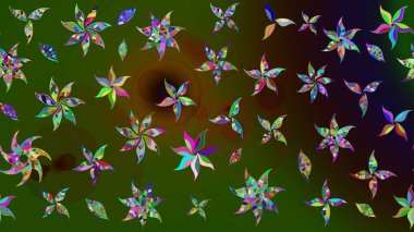 Suluboya çiçekli çiçek deseni. Raster illüstrasyonu. Yeşil ve kahverengi renkli Asyalı tekstil.