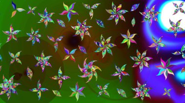 Çiçekli karalama şeklinde Raster çiçek deseni. Yeşil ve kahverengi renkli çiçekler. Nazik, narin çiçek arkaplanı.