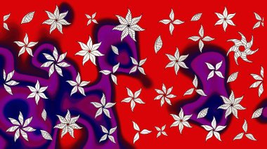 Asya tekstil tarzında. Renkli Bahar Teması eskiz kalıbı. Çiçek desenli çizim. Raster illüstrasyonu. Düz Çiçek Elementleri Tasarımı. Kırmızı ve mor renkte çiçekler.