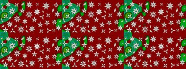 Raster illüstrasyonu. Kırmızı ve yeşil renklerde Asya tekstili. Suluboya çiçekli çiçek deseni.