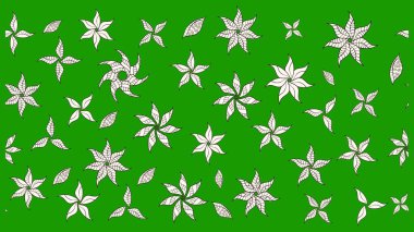 Raster Floral Illustration, Asyalı tekstil. Yeşil ve nötr renklerdeki etnik çiçeklerle zarif eskiz deseni.