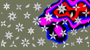 Çiçek yeşili ve siyah eskiz deseni. Klasik taslak çizimi. Raster çiçek izi..