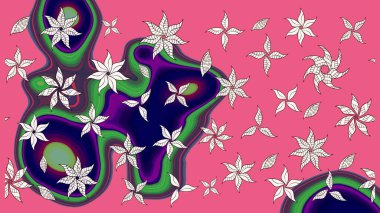 Raster illüstrasyonu. Çiçekli karalama şeklinde Raster çiçek deseni. Nazikçe, bahar çiçekleri pembe ve nötr renklerde.