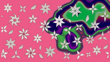 Düz Çiçek Elementleri Tasarımı. Pembe ve yeşil renkli çiçekler. Sevimli çiçek raster deseni. Renkli Bahar Teması çizim şablonu.