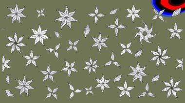 Şirin çiçek elementleri. Robot resim. Raster illüstrasyonu. Yeşil ve beyaz renkte çiçekler.