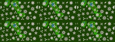 Soyut etnik raster çizim kalıbı. Vadinin çiçekleri yeşil ve nötr renklerde. Çiçekler..