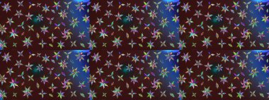 Raster illüstrasyonu. Düz Çiçek Elementleri Tasarımı. Kahverengi ve mavi renkte zarif çiçekli suluboya. Renkli Bahar Teması çizim şablonu.