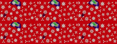 Düz Çiçek Elementleri Tasarımı. Süslü kumaş deseni. Renkli Bahar Teması eskiz kalıbı. Raster illüstrasyonunda çiçek deseni çizimi.