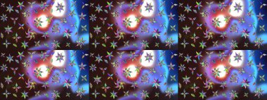 Kahverengi ve mavi renkli çiçekler. El çizimi çiçekli soyut çizim kalıbı. Raster illüstrasyonu.