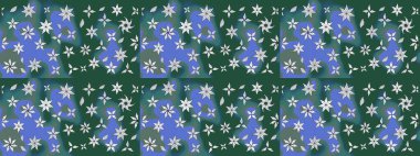 Renkli Bahar Teması eskiz kalıbı. Yeşil ve mavi renkte çiçekler. Çiçekli çiçek deseni, suluboya. Düz Çiçek Elementleri Tasarımı. Raster illüstrasyonu.