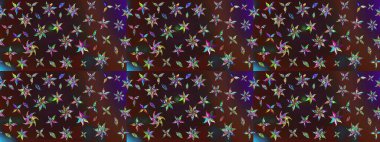 Asya tekstil tarzında. Raster illüstrasyonu. Kahverengi ve mor renkli çiçekler. Raster illüstrasyonu. Çiçek desenini çiz.