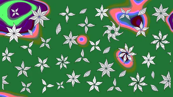 Raster illüstrasyonu. Yeşil ve nötr renklerde yaz çiçekleri. Raster çiçek desenli ve çiçekli..