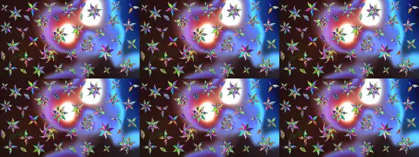 Kahverengi ve mavi renkli çiçekler. El çizimi çiçekli soyut çizim kalıbı. Raster illüstrasyonu.