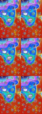 El çizimi. Suluboya çizimi. Çiçekli eskiz deseni. Mavi ve turuncu renkte çiçekler.