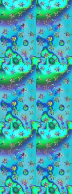 Yumuşak, bahar çiçekli arka plan. Çiçekli karalama şeklinde Raster çiçek deseni. Mavi ve yeşil renkte çiçekler.