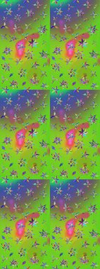 Renkli Yaz Temalı eskiz kalıbı. Yeşil ve mor renkli çiçekler. Düz Çiçek Elementleri Tasarımı. Raster illüstrasyonunda çiçek deseni çizimi.