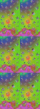 Yeşil ve mor renkli çiçekler. Raster illüstrasyonunda çiçek deseni çizimi.