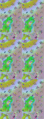 Modern çiçek arkaplanı. Rengarenk çiçekleri ve yaprakları tarafsız ve yeşil renklerde olan harika bir çiçek deseni. Halk tarzı. Moda baskıları için zarif bir şablon.