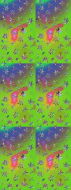 Renkli Yaz Temalı eskiz kalıbı. Yeşil ve mor renkli çiçekler. Düz Çiçek Elementleri Tasarımı. Raster illüstrasyonunda çiçek deseni çizimi.