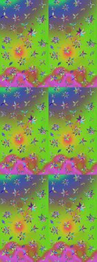 Yeşil ve mor renkli çiçekler. Raster illüstrasyonunda çiçek deseni çizimi.