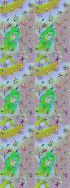 Modern çiçek arkaplanı. Rengarenk çiçekleri ve yaprakları tarafsız ve yeşil renklerde olan harika bir çiçek deseni. Halk tarzı. Moda baskıları için zarif bir şablon.