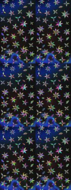 Çiçek ve yapraklı karalama şeklinde Raster çiçek deseni. Gri ve mavi renklerde bahar çiçekleri. Raster illüstrasyonu.