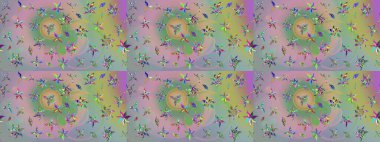 Çiçeksel elementlerle süslenmiş zarif raster dokusu. Tarafsız ve parlak çiçekli yeşil renkler üzerine soyut çizim deseni. Küçük çiçekte şirin bir çiçek deseni var..