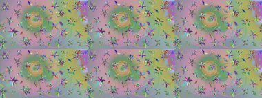 Tarafsız ve yeşil renklere karalamalar çizilmiş çiçek deseni. Raster illüstrasyonu.