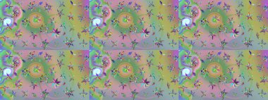 Raster illüstrasyonu. Tarafsız ve yeşil renklerde. Çiçek buketleriyle klasik tarzda eskiz deseni.