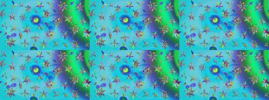 Yumuşak, yaz çiçekli arka plan. Mavi ve yeşil renkli çiçekler. Raster çiçek desenli ve çiçekli..