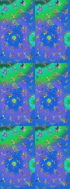 Çiçekli el çizimi çizimi deseni. Modern gelişim mavi ve yeşil raster arkaplan duvar kağıdı resimleme klasik çizgili iz sürme desenli çiçekler, çiçekli süsler.