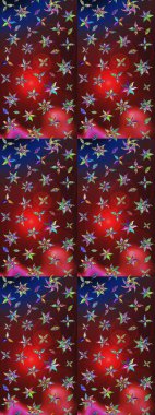 Raster illüstrasyonu. Kırmızı ve kahverengi renklere karalamalar çizilmiş çiçek deseni.