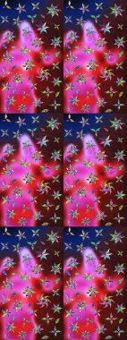 Düz Çiçek Elementleri Tasarımı. Kahverengi ve kırmızı renkte çiçekler. Renkli Bahar Teması eskiz kalıbı. Raster illüstrasyonunda çiçek deseni çizimi.