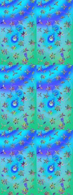 Çiçekli güzel suluboya desen. Mavi ve yeşil renklerde. Raster illüstrasyonu.