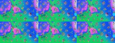 Düz Çiçek Elementleri Tasarımı. Renkli Bahar Teması eskiz kalıbı. Mavi ve yeşil renkli şirin çiçek desenleri. Raster Modaya uygun kumaş deseni.