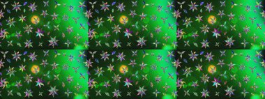 Raster illüstrasyonu. Yeşil ve gri renkli çiçekler. Küçük çiçekte sevimli çiçek deseni var..