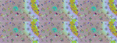 Küçük renkli çiçekler. Robot resim. Moda baskıları için zarif bir şablon. Küçük çiçekte güzel bir desen. Çiçekli yaz çiçekleri. Motley illüstrasyonu.